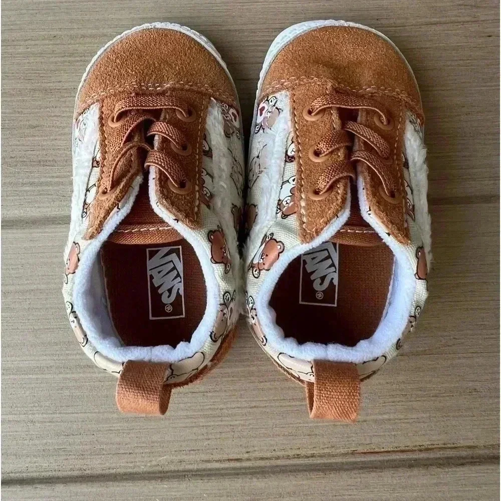Vans Baby Walker Shoes Tan Brown with Cream Pattern